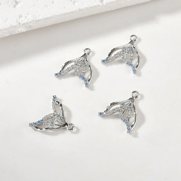 Copper Electroplated Sea Blue Zircon Fishtail Shell Pendant Jewelry Bracelet Necklace Earrings