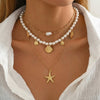 Copper Electroplated Starfish And Shell Pendant Necklace With Regular Chain Vacation Style Ocean Animal Clavicle Chain For Women