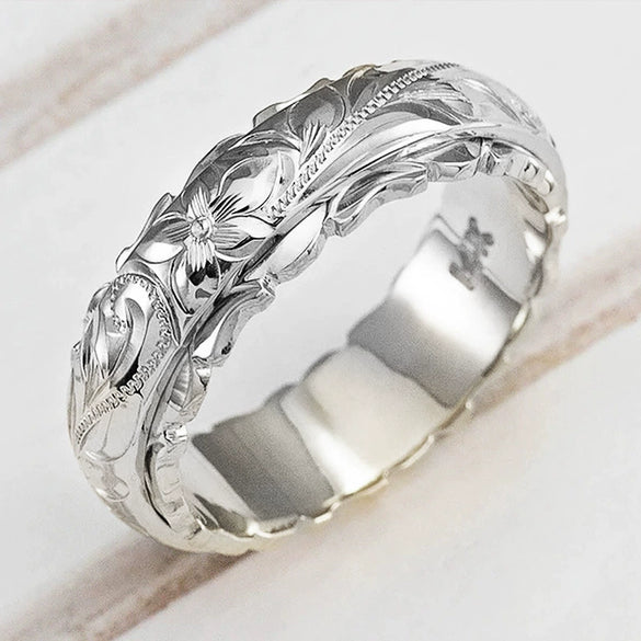 Copper Electroplated Suspended Carved Rose Flower Ring For Women