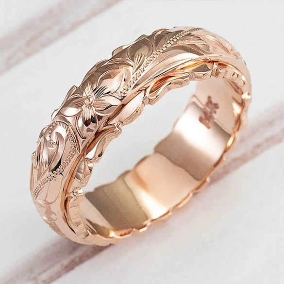 Copper Electroplated Suspended Carved Rose Flower Ring For Women