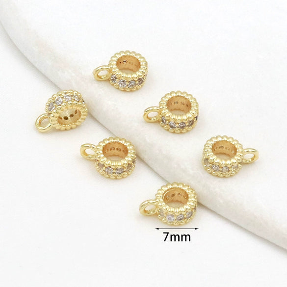 Copper Electroplated With 18K Real Gold Microinlaid Diamonds Zirconium Cut Out Spacer Beads Bracelet Necklace Diy Loose Beads