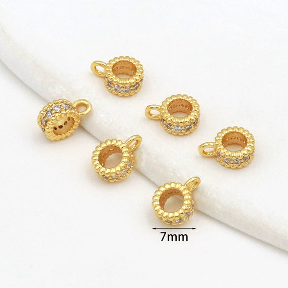 Copper Electroplated With 18K Real Gold Microinlaid Diamonds Zirconium Cut Out Spacer Beads Bracelet Necklace Diy Loose Beads