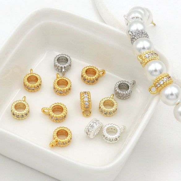 Copper Electroplated With 18K Real Gold Microinlaid Diamonds Zirconium Cut Out Spacer Beads Bracelet Necklace Diy Loose Beads