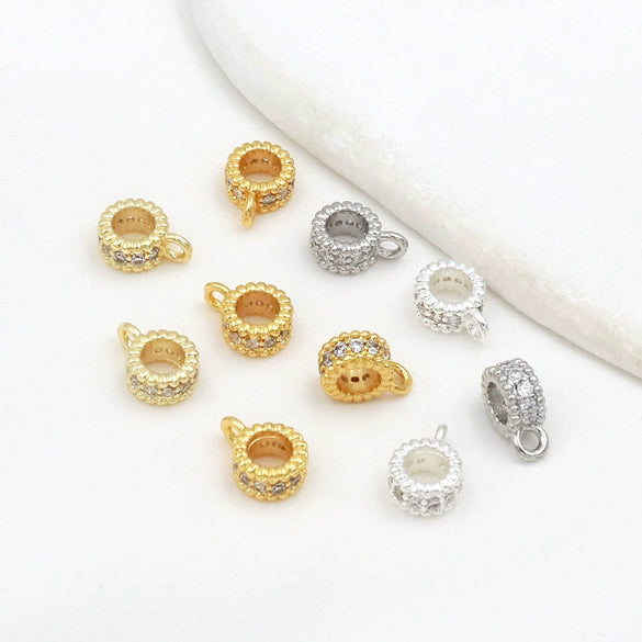 Copper Electroplated With 18K Real Gold Microinlaid Diamonds Zirconium Cut Out Spacer Beads Bracelet Necklace Diy Loose Beads