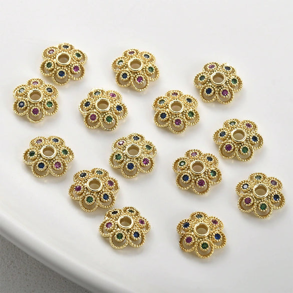 Copper Electroplated Zircon Flower Spacer Bead Bracelet Necklace Hat Accessories Material