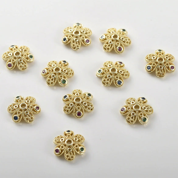 Copper Electroplated Zircon Flower Spacer Bead Bracelet Necklace Hat Accessories Material