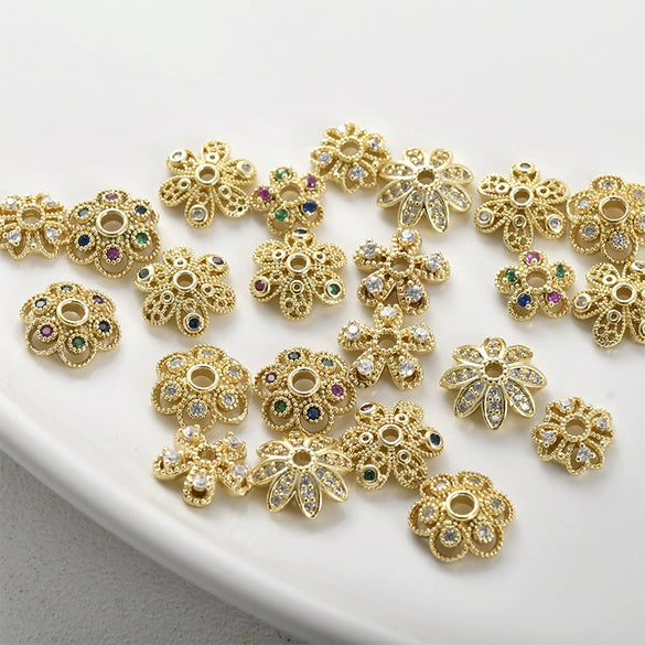 Copper Electroplated Zircon Flower Spacer Bead Bracelet Necklace Hat Accessories Material