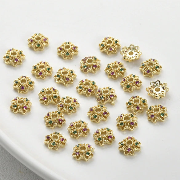 Copper Electroplated Zircon Flower Spacer Bead Bracelet Necklace Hat Accessories Material