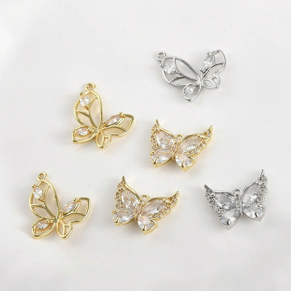 Copper Electroplated Zirconium Lace Leaf Cut Out Butterfly Pendant Diy Handmade Jewelry Accessories