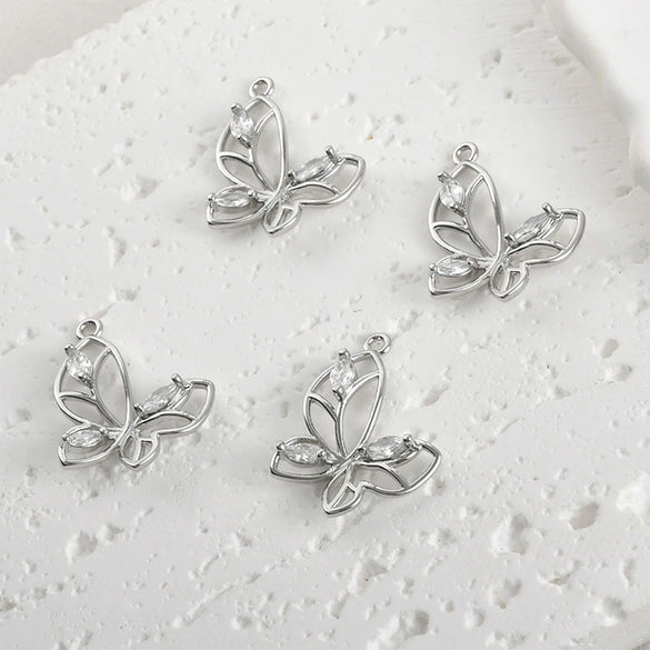 Copper Electroplated Zirconium Lace Leaf Cut Out Butterfly Pendant Diy Handmade Jewelry Accessories