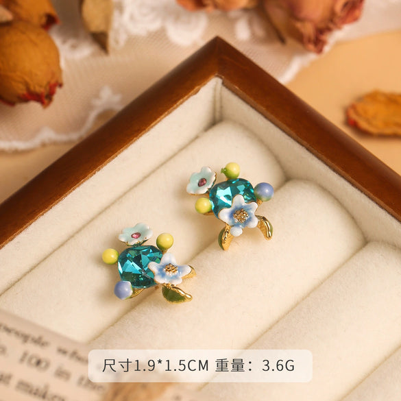 Copper Enamel Glaze Flower Geometric Dripping Oil Women's Earrings