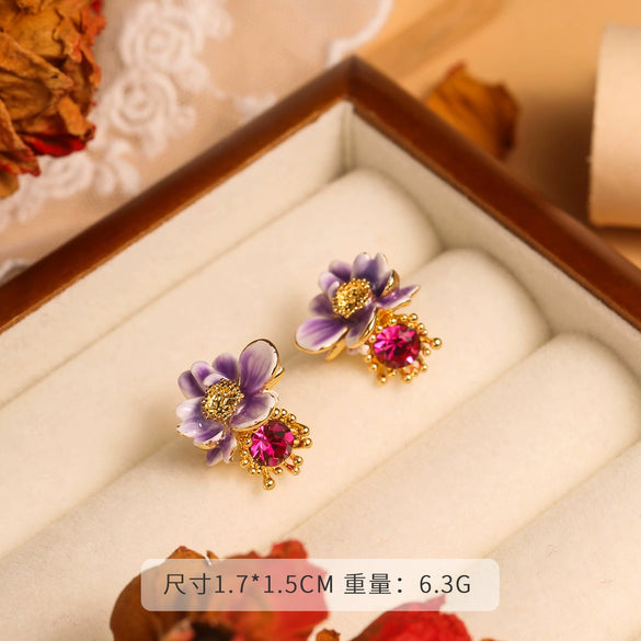 Copper Enamel Glaze Flower Geometric Dripping Oil Women's Earrings