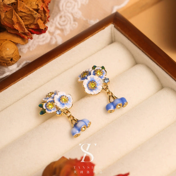 Copper Enamel Glaze Flower Geometric Dripping Oil Women's Earrings