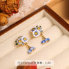 Copper Enamel Glaze Flower Geometric Dripping Oil Women's Earrings