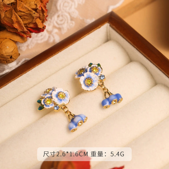 Copper Enamel Glaze Flower Geometric Dripping Oil Women's Earrings