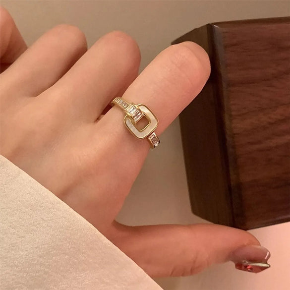 Copper Enamel Inlay Flower Butterfly Pearl Zircon Rings