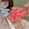 Copper Fabric Flower Tassel Pearl Earrings With Silver Needle Zircon For Women High End Sense