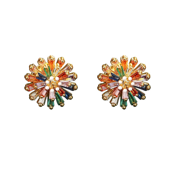 Copper Fashion Geometric And Flower Pattern Stud Earrings 18K Goldplated