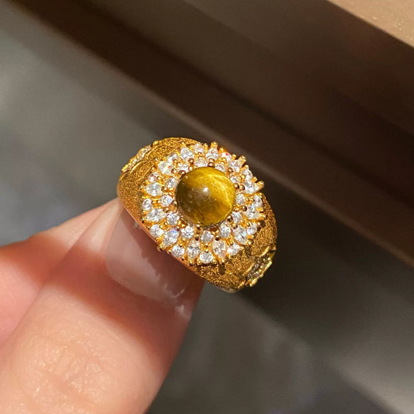 Copper Finger Ring With Geometric And Flower Pattern Electroplating For Women Light Luxury Style