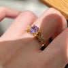 Copper Finger Ring With Geometric And Flower Pattern Electroplating For Women Light Luxury Style