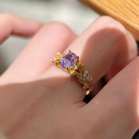 Copper Finger Ring With Geometric And Flower Pattern Electroplating For Women Light Luxury Style
