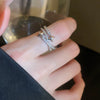 Copper Finger Ring With Geometric And Flower Pattern Electroplating For Women Light Luxury Style