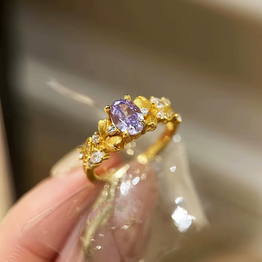 Copper Finger Ring With Geometric And Flower Pattern Electroplating For Women Light Luxury Style