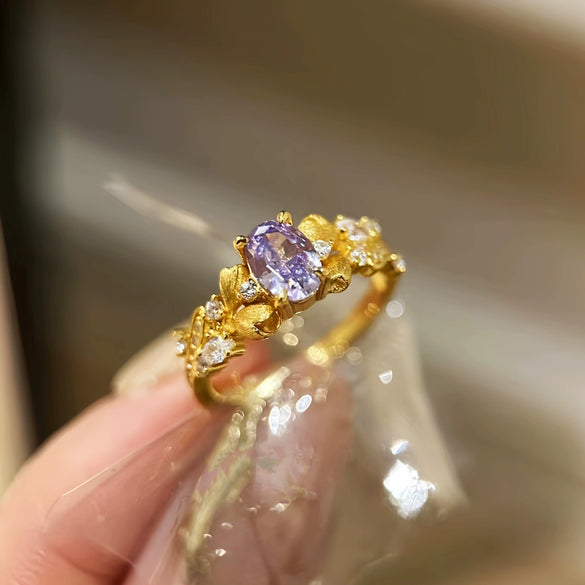 Copper Finger Ring With Geometric And Flower Pattern Electroplating For Women Light Luxury Style