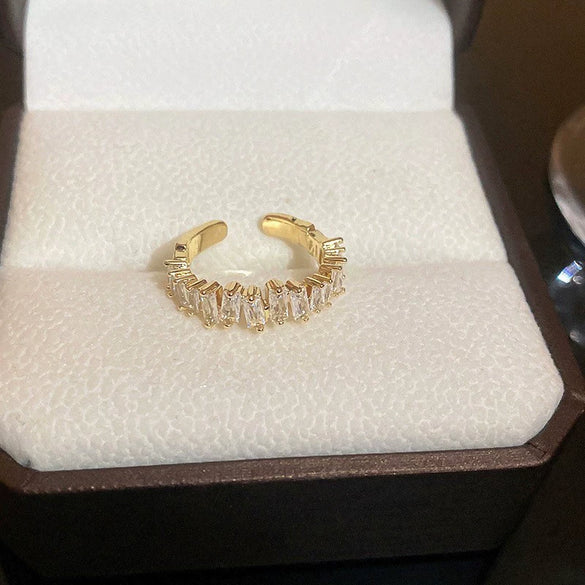 Copper Finger Ring With Geometric And Flower Pattern Electroplating For Women Light Luxury Style