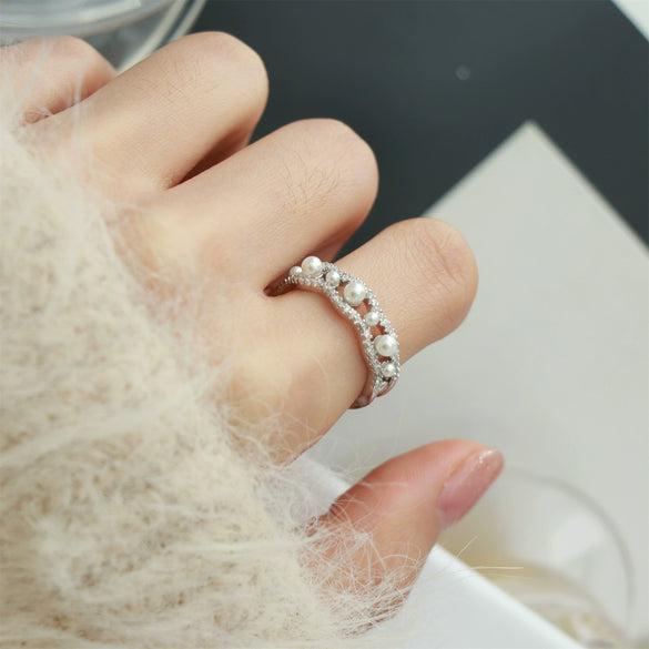 Copper Finger Ring With Geometric And Flower Pattern Electroplating For Women Light Luxury Style