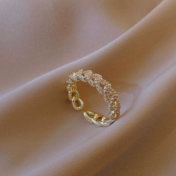 Copper Finger Ring With Geometric And Flower Pattern Electroplating For Women Light Luxury Style