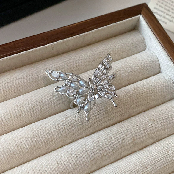 Copper Finger Ring With Geometric And Flower Pattern Electroplating For Women Light Luxury Style