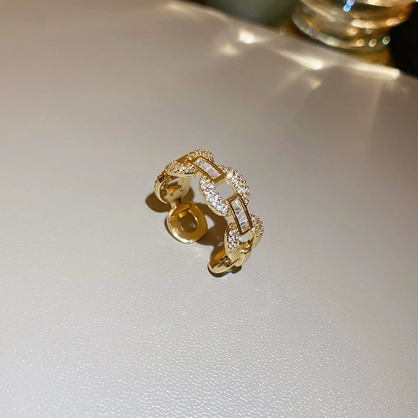 Copper Finger Ring With Geometric And Flower Pattern Electroplating For Women Light Luxury Style
