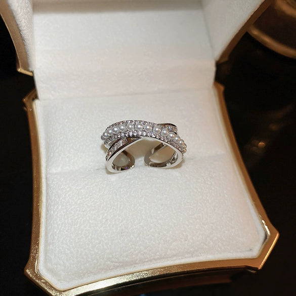 Copper Finger Ring With Geometric And Flower Pattern Electroplating For Women Light Luxury Style