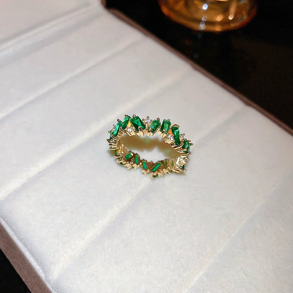 Copper Finger Ring With Geometric And Flower Pattern Electroplating For Women Light Luxury Style