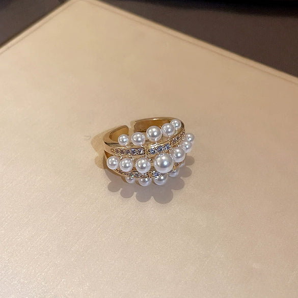 Copper Finger Ring With Geometric And Flower Pattern Electroplating For Women Light Luxury Style