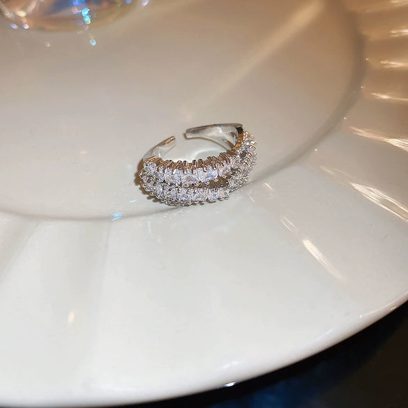 Copper Finger Ring With Geometric And Flower Pattern Electroplating For Women Light Luxury Style