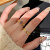 Copper Finger Ring With Geometric And Flower Pattern Electroplating For Women Light Luxury Style