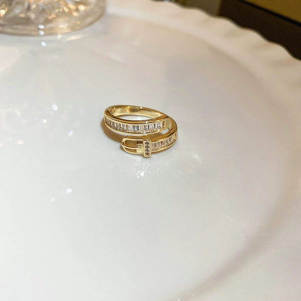 Copper Finger Ring With Geometric And Flower Pattern Electroplating For Women Light Luxury Style