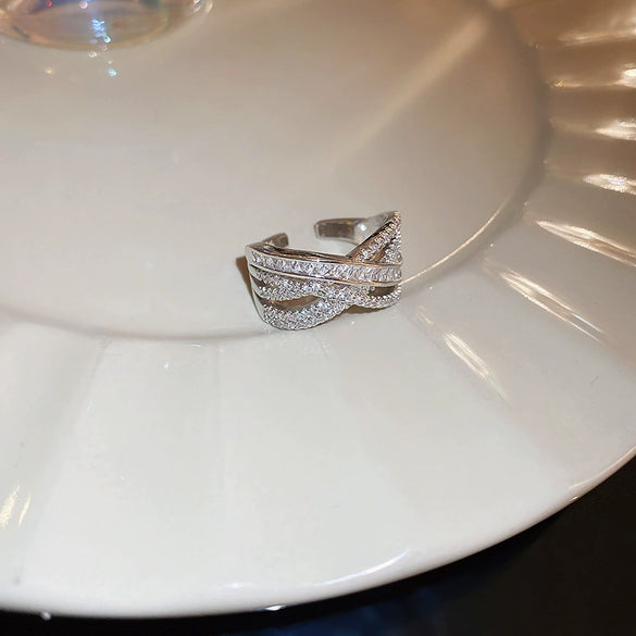 Copper Finger Ring With Geometric And Flower Pattern Electroplating For Women Light Luxury Style