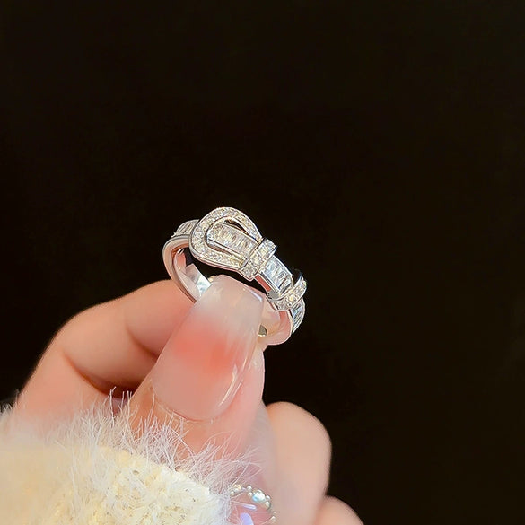 Copper Finger Ring With Geometric And Flower Pattern Electroplating For Women Light Luxury Style