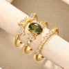 Copper Flower And Geometric Microinlay Ring Set For Women