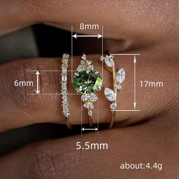 Copper Flower And Geometric Microinlay Ring Set For Women
