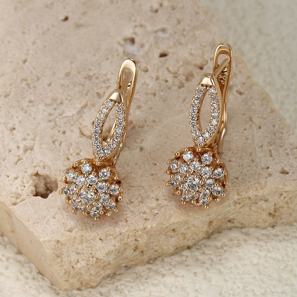 Copper Flower Earrings For Women With Electroplating Treatment