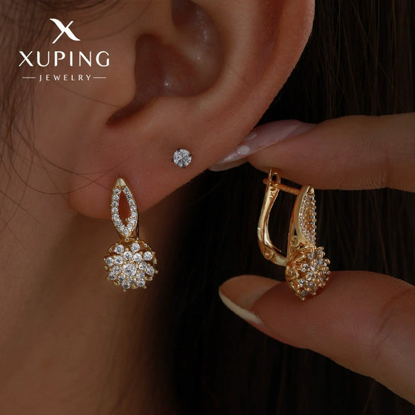 Copper Flower Earrings For Women With Electroplating Treatment