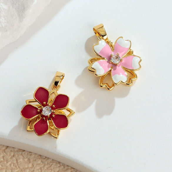 Copper Flower Rotatable Pendant Jewelry Accessories With Electroplating For Women