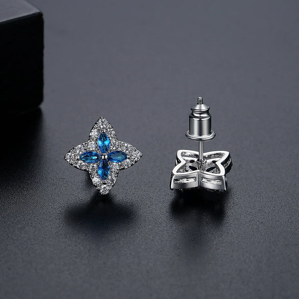 Copper Four Leaf Clover Flower Zircon Earrings Electroplated Geometric Plant Style Simple Fashion Earrings For Women