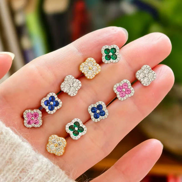 Copper Fourleaf Clover Light Luxury Niche Design Electroplated Jewelry Set For Women Earrings Necklace