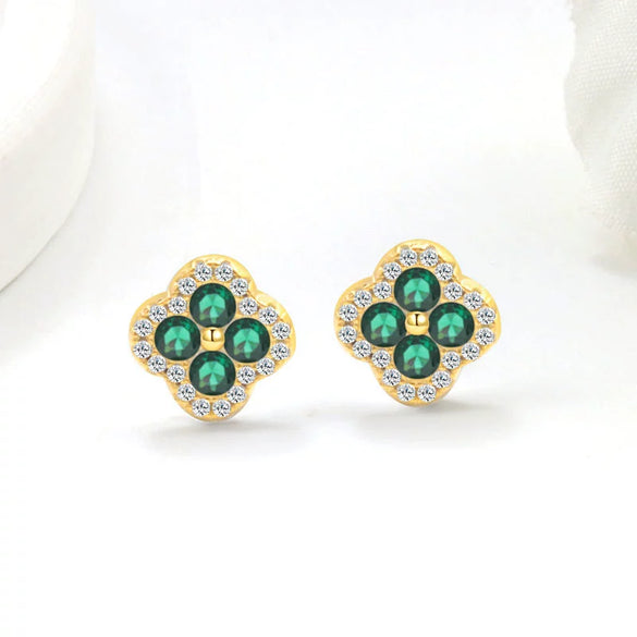 Copper Fourleaf Clover Light Luxury Niche Design Electroplated Jewelry Set For Women Earrings Necklace