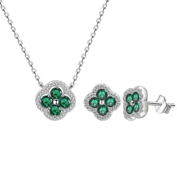 Copper Fourleaf Clover Light Luxury Niche Design Electroplated Jewelry Set For Women Earrings Necklace